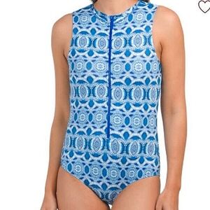 Cabana Life One Piece Women's UPF 50+ Zip Neck  Sleeveless Rashguard Swimsuit S